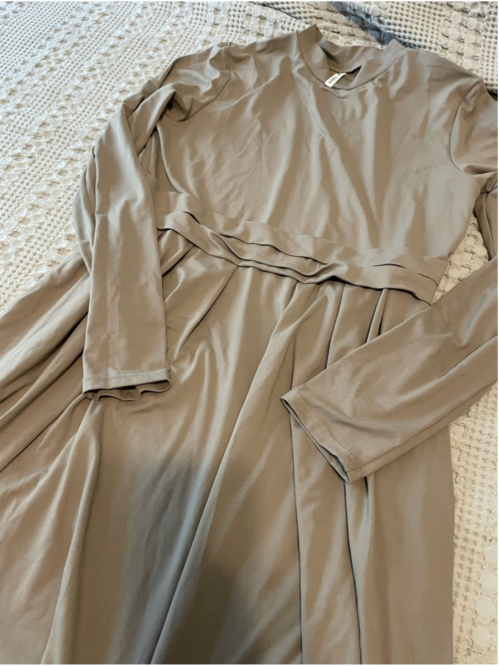 Halara sleek Long Sleeve Taupe A-Line Dress everyday wear athleisure loungewear - Picture 3 of 5